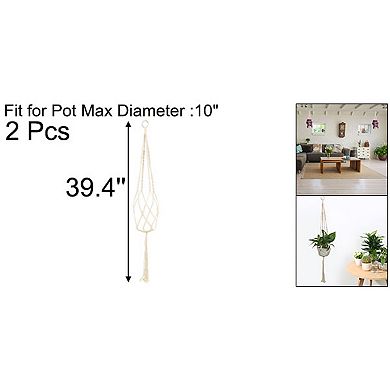 Macrame Knotted Flower Plant Hanger Handmade Braided Rope 39.4 Inch Length 2 Pcs