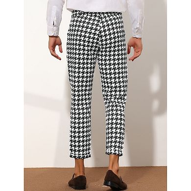 Houndstooth Pants For Men's Slim Fit Plaid Cropped Dress Pants