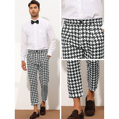 Houndstooth Pants For Men's Slim Fit Plaid Cropped Dress Pants