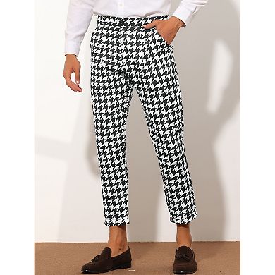Houndstooth Pants For Men's Slim Fit Plaid Cropped Dress Pants