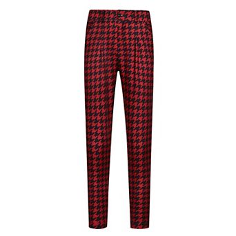 Houndstooth Pants For Men's Slim Fit Plaid Cropped Dress Pants