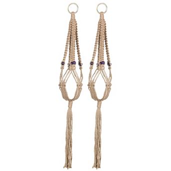Macrame Flower Pot Holder Plant Hanger Hanging Rope Basket 27.6 Inch Length 2 pc