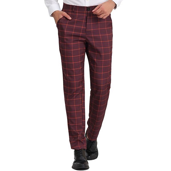 Men's Dress Plaid Pants Regular Fit Flat Front Checked Business Suit Pants