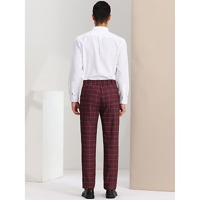Men's Dress Plaid Pants Regular Fit Flat Front Checked Business Suit Pants