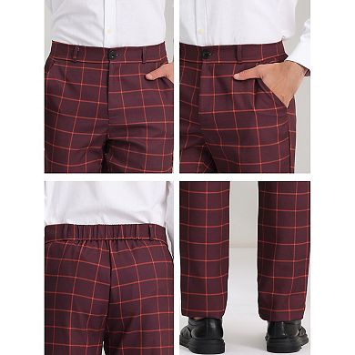 Men's Dress Plaid Pants Regular Fit Flat Front Checked Business Suit Pants
