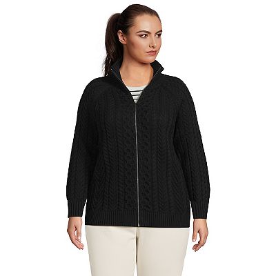 Plus Size Lands End Cable Zip Front Cardigan Sweater