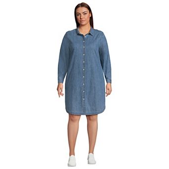 Plus Size Lands' End Chambray Button Front Knee Length Dress