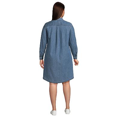 Plus Size Lands' End Chambray Button Front Knee Length Dress