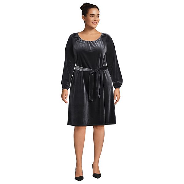 Plus Size Lands' End Velvet Peasant Knee Length Dress