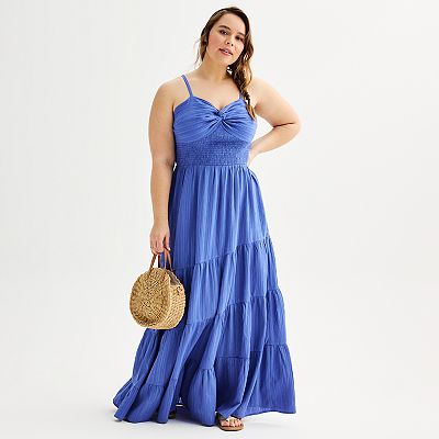 Juniors Plus SO Textured Twist Front Tiered Maxi Dress