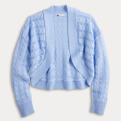Juniors' SO® Long Sleeve Pointelle Shrug Sweater