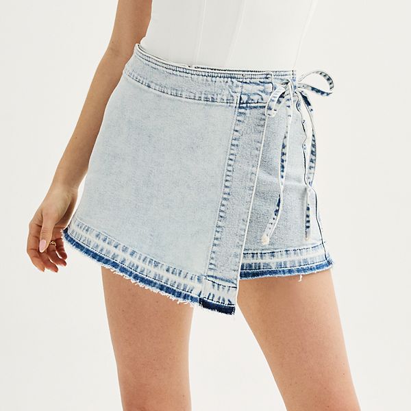 Juniors' SO® Released Hem Wrap Denim Skort