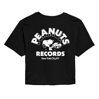 Juniors' Peanuts Snoopy Records Cropped Tee
