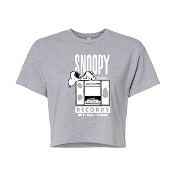 Juniors' Peanuts Snoopy Records Cropped Tee