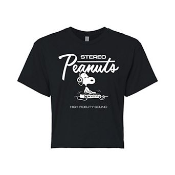 Juniors' Peanuts Stereo Snoopy DJ Cropped Tee