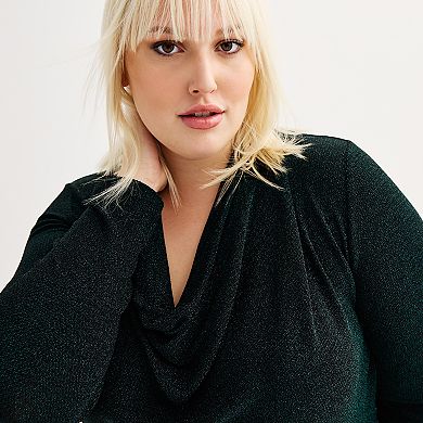 Plus Size Grace Drape Neck Metallic Top