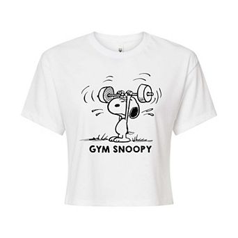 Juniors' Peanuts Gym Snoopy Cropped Tee