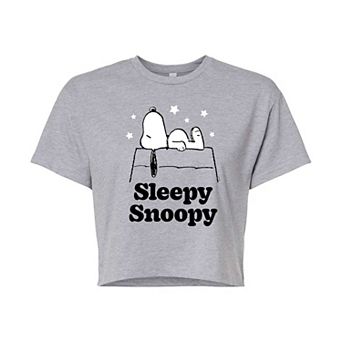 Juniors' Peanuts Sleepy Snoopy Cropped Tee