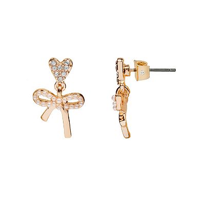 LC Lauren Conrad Simulated Stone Heart Bow Drop Earrings