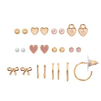 LC Lauren Conrad 12-Pair Bow & Locket Theme Earring Set
