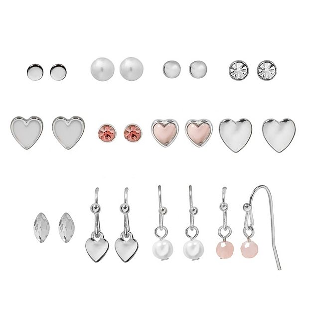 LC Lauren Conrad 12 Pair Simulated Pearl Heart Themed Earring Set