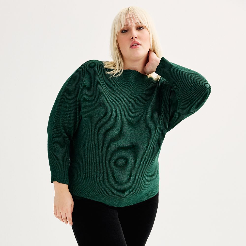 Pink Big Bow Lace Embroidered Dolman Sleeve Slit Plus Size Sweatshirt