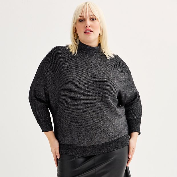 Plus Size philosophy Dolman Sleeve Shoulder Placket Metallic Sweater