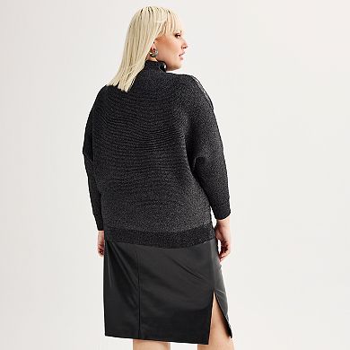 Plus Size philosophy Dolman Sleeve Shoulder Placket Metallic Sweater