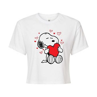 Juniors' Peanuts Snoopy Hearts Cropped Tee
