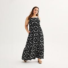 Scoop Neck Maxi Dress with Racerback Detail-Black-1X