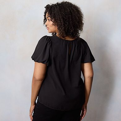 Plus Size LC Lauren Conrad V-Neck Short Puff Sleeve Woven Top