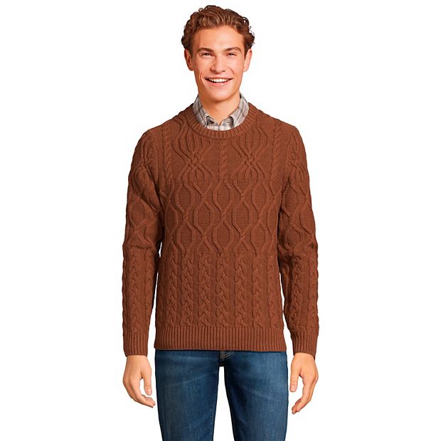 Men's Lands' End Wool Blend Cable Crewneck Sweater