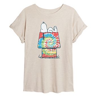 Juniors' Peanuts Snoopy House Tie Dye Oversized Tee