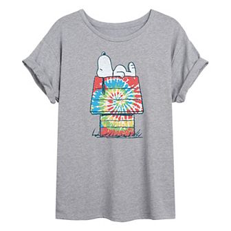 Juniors' Peanuts Snoopy House Tie Dye Oversized Tee