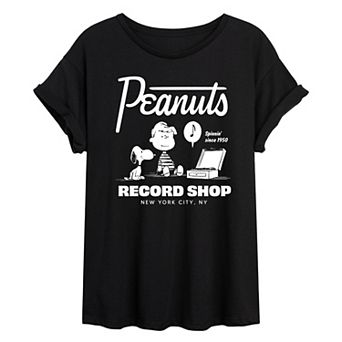 Juniors' Peanuts Record Shop Oversized Tee