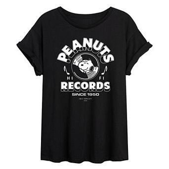 Juniors' Peanuts Records Snoopy Vinyl Oversized Tee