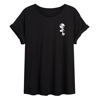 Juniors' Peanuts Snoopy Records Oversized Tee