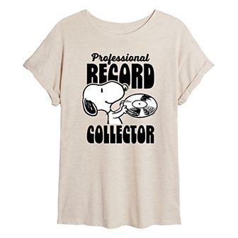 Juniors' Peanuts Snoopy Record Collector Oversized Tee
