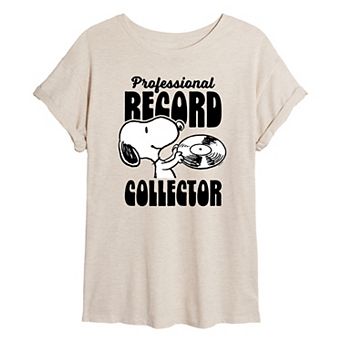 Juniors' Peanuts Snoopy Record Collector Oversized Tee