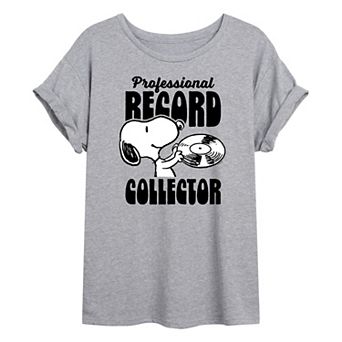 Juniors' Peanuts Snoopy Record Collector Oversized Tee