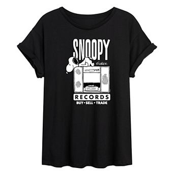 Juniors' Peanuts Snoopy Records Oversized Tee