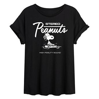 Juniors' Peanuts Stereo Snoopy DJ Oversized Tee