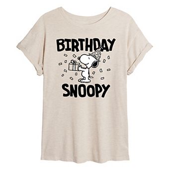 Juniors' Peanuts Birthday Snoopy Oversized Tee
