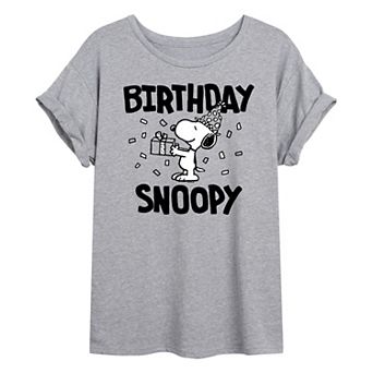 Juniors' Peanuts Birthday Snoopy Oversized Tee