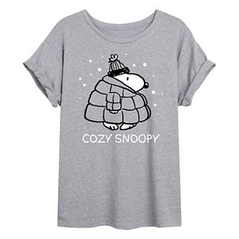 Juniors' Peanuts Cozy Snoopy Oversized Tee