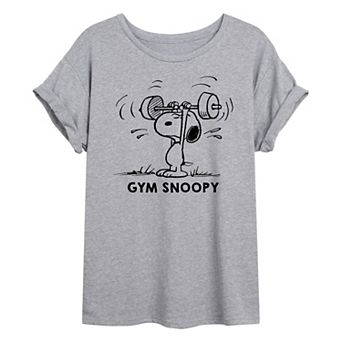 Juniors' Peanuts Gym Snoopy Oversized Tee