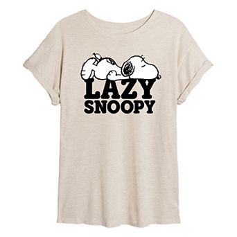 Juniors' Peanuts Lazy Snoopy Oversized Tee
