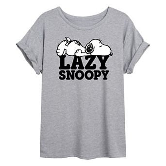 Juniors' Peanuts Lazy Snoopy Oversized Tee