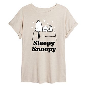 Juniors' Peanuts Sleepy Snoopy Oversized Tee