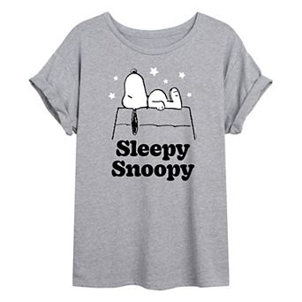 Juniors' Peanuts Sleepy Snoopy Oversized Tee